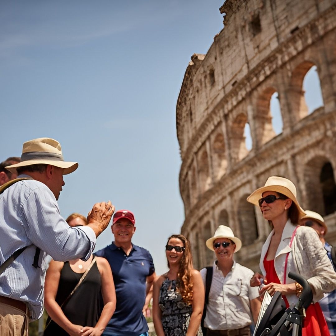 Tour group with a guide at the Colosseum